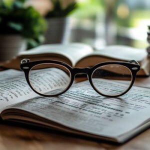 glasses on accounting book