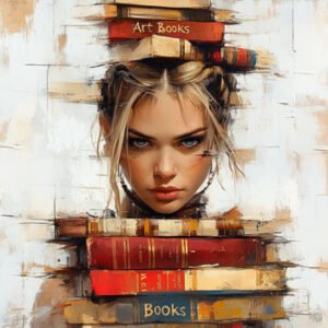 Model holding Art books