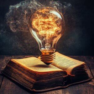 glowing light bulb on business book