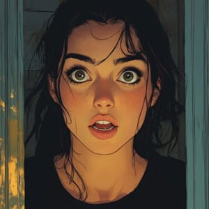 comic picture of young, startled woman