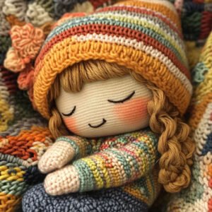 Crocheted doll sleeping