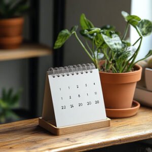 Desk Calendar next to plant