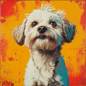 cute puppy dog with orange background