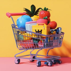 fruits in shopping cart symbol for e-commerce
