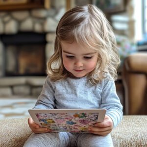young kid learning by reading