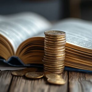 Coins in fron of finance book