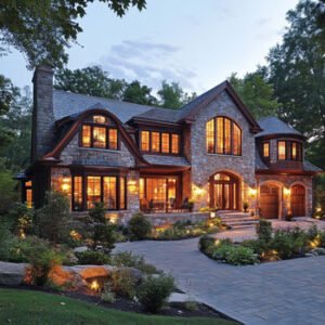beautiful house with lights on