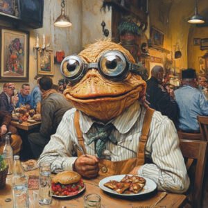 weird comical, humorous  figure eating