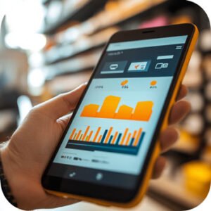 mobile phone showing marketing sales data