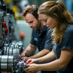 mechanic engineers working on machine