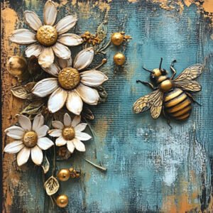 papercraft piece with bee and flowers