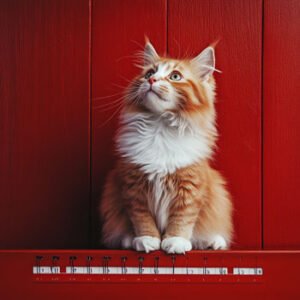 cute cat pet in front of red background