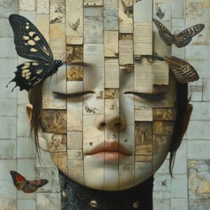 artistic young woman picture made of small pictures and quotes