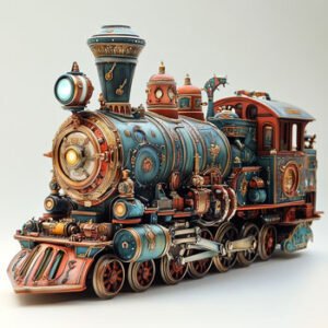 noble blue locomotive with ornaments