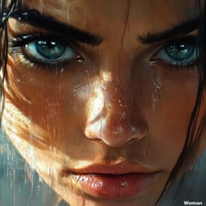 close-up of beautiful young woman with blue eyes