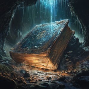 magical looking book in mystical cave