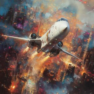 futuristic plane taking off