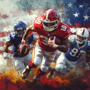 american football player running away from defenders
