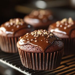 muffin with chocolate sauce