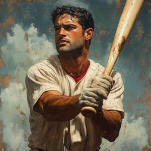 baseball player with bat after swing