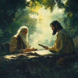 christians studying bible in nature