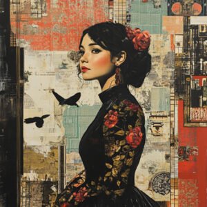 young woman with roses on her black dress 