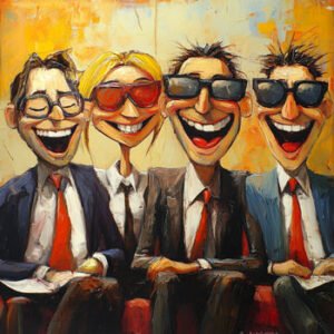 busieness guys in suits laughing, comic style