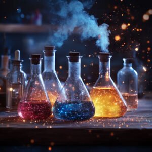 scientific substances reacting on table