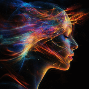 mystical semi transparent picture of woman with space style reflections in the mix