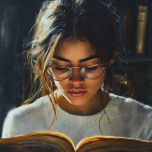 female studen studying book