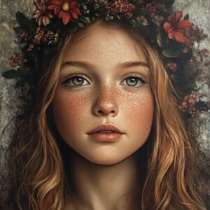 female teenager with flowers on her head