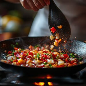 cooking a colorful meal of veggies