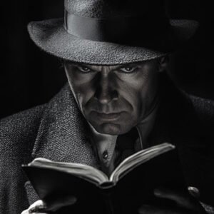 shady criminal reading book