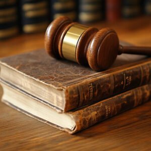law books with judge's gavel
