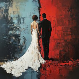 wife and husband walking on different sides, symbolzing divorce
