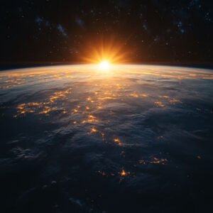 view of the Earth from space with sunset