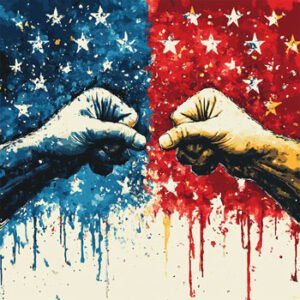 left vs right USA stars fists pointing towards one another