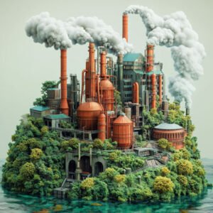 active power house inmidst of trees on island