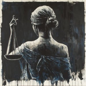image of woman holding part of scales of justice
