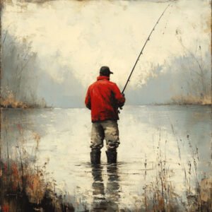 man standing and fishing in lake