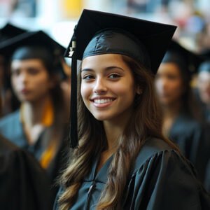 female graduate with mortarboard