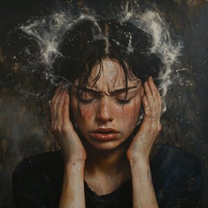young woman with bad headache