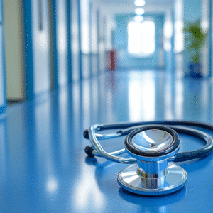 stethoscope lying on floor of hospital