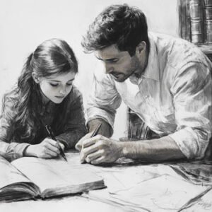 professional educator helping girl learn for school