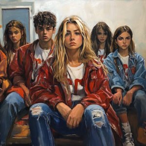 male and female high school students sitting on chairs