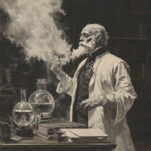 old black and white picture of scientist in his lab