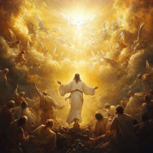 illustration of Jesus walking towards the light
