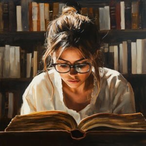 young woman studying book