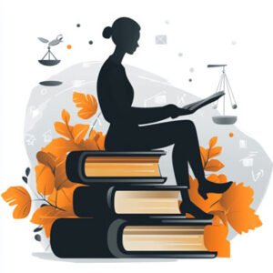 silhouette of woman sitting on books