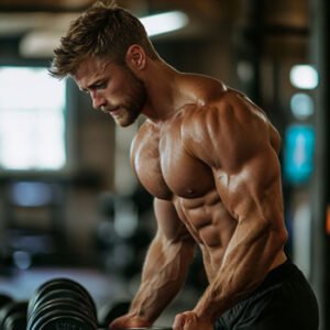 strong young man working out with weights